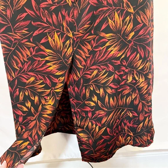 Vintage 90’s Studio One Maxi Dress 14 V Neck Black Orange Red Leaves Slit - Picture 5 of 7